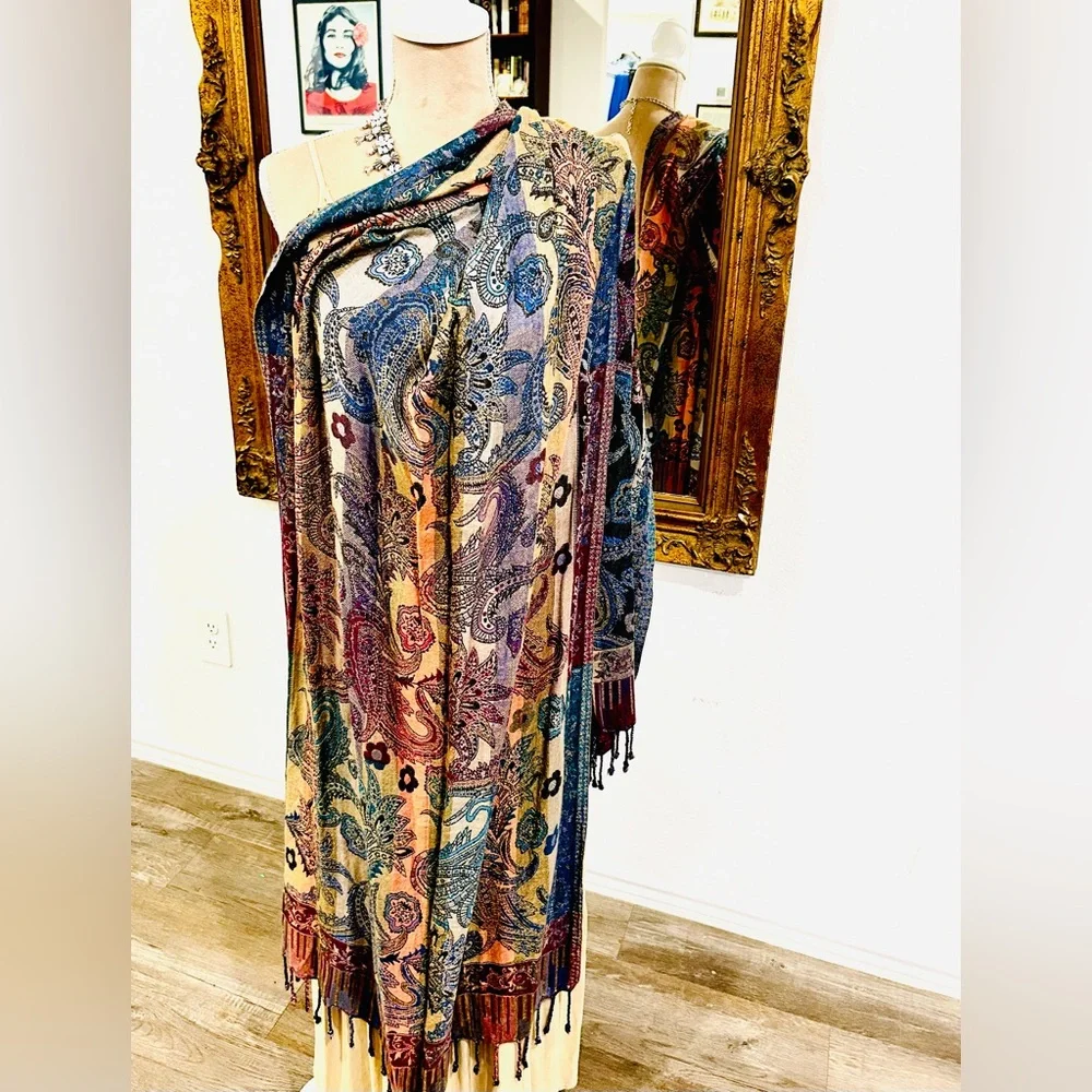 Southwestern Jewel Tone ANU Large Scarf Wrap Shawl Western Gypsy Witchy Boho NEW